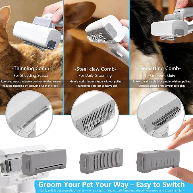 Pet Brush With Vacuum | 5-in-1 Hair Shedding & Vacuum Tool Kits | DELOMENPA Pet Brush With Vacuum | 5-in-1 Hair Shedding & Vacuum Tool Kit
