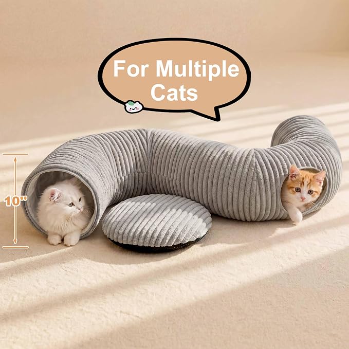 Cat Tunnel Bed for Indoor Cats, Peekaboo Cat Cave Bed,Soft Cat Donut Tunnel for Kitten Large Cats, Grey