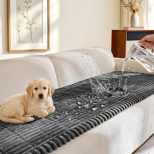 FUANGUI Waterproof Couch Cover Sofa Cover for Dogs and Pets Sofa Protector | Non-Slip Washable Fuzzy Soft Cat Bed Sofa Slipcover for 2-3 Cushion Couch Sofa Pet Friendly, Dark Grey, 27.6" x 70.9", 1 pcs