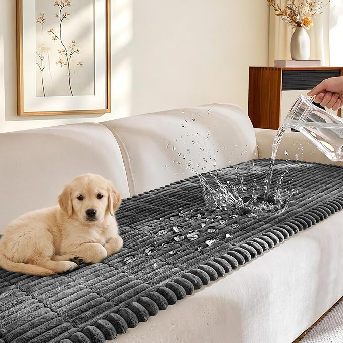 FUANGUI Waterproof Couch Cover Sofa Cover for Dogs and Pets Sofa Protector | Non-Slip Washable Fuzzy Soft Cat Bed Sofa Slipcover for 2-3 Cushion Couch Sofa Pet Friendly, Dark Grey, 27.6" x 82.7", 1 pcs