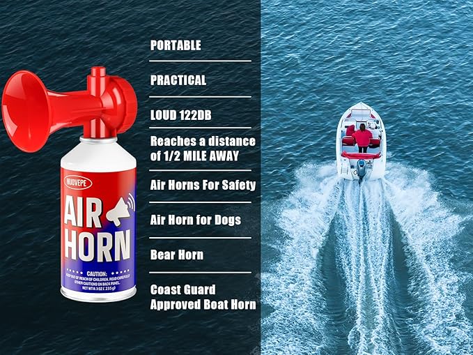 Air Horns for Safety 8.3oz, Boat Horn Marine Coast Guard Approved(120 dB), Air Horn for Dogs, Airhorn for Bears, Airhorns Loud (1 Pack)