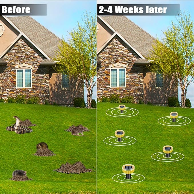 Snake Repellent for Yard 10 Pack, Ultrasonic Mole Repellent,Solar Powered Gopher Repeller Sonic Mole Deterrent Spikes, Snake Gopher Mole Vole Repellent Outdoor for Lawn Garden & Yard
