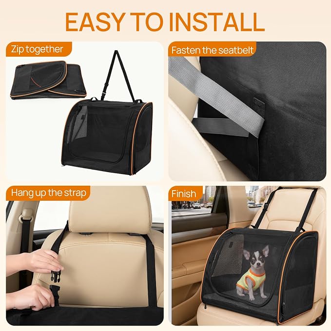 Dog Car Seat, Enclosed Carrier for Pets Travel Safety Dog Crate Soft-Sided Covered Car Kennel Carrier for Backseat for Medium Dogs (S)