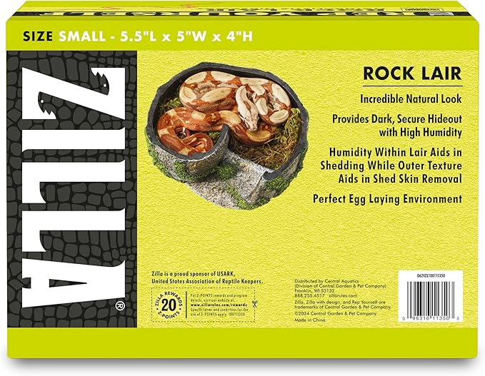 Zilla Rock Lair, Naturalistic Hide, Supports Shedding and Egg-Laying, Retains Humidity, Ideal for Snakes and Lizard, Small