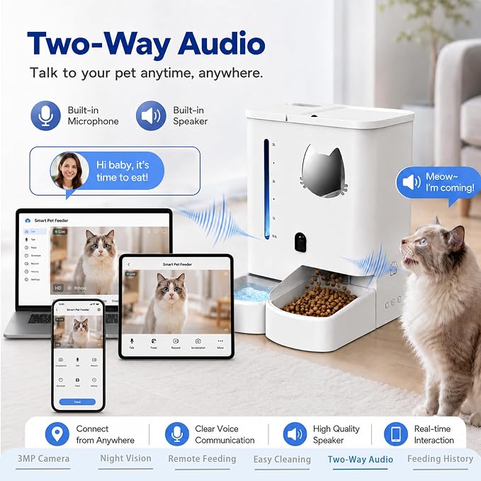 Waithem Automatic Cat&Dog Feeder and Waterer with Camera | 2K Video, 5L Food Capacity and 4L Water Station, 5G/2.4GHz Wi-Fi Control, 2 Weeks Capacity