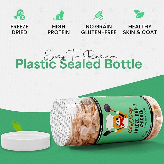 Freeze Dried Chicken Cat Treats | Healthy Dog Food Toppers 100% Human Grade | Single Ingredient, Grain Free Chicken Dog Treats | Inspected & Tested in USA | No Additives or Preservatives, 1.75 oz