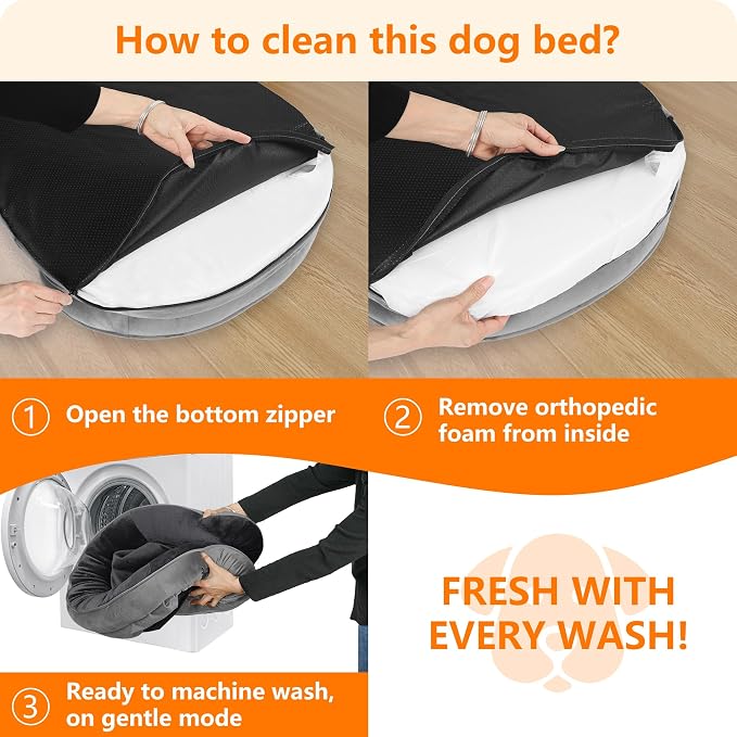 Dwanton Orthopedic Dog Bed for Medium Dogs with Gel Memory Foam, Waterproof Dog Sofa, Washable Pet Bed with Four Sided Bolster Cushion, Removable Cover & Non-Slip Bottom, 28", Dark Grey