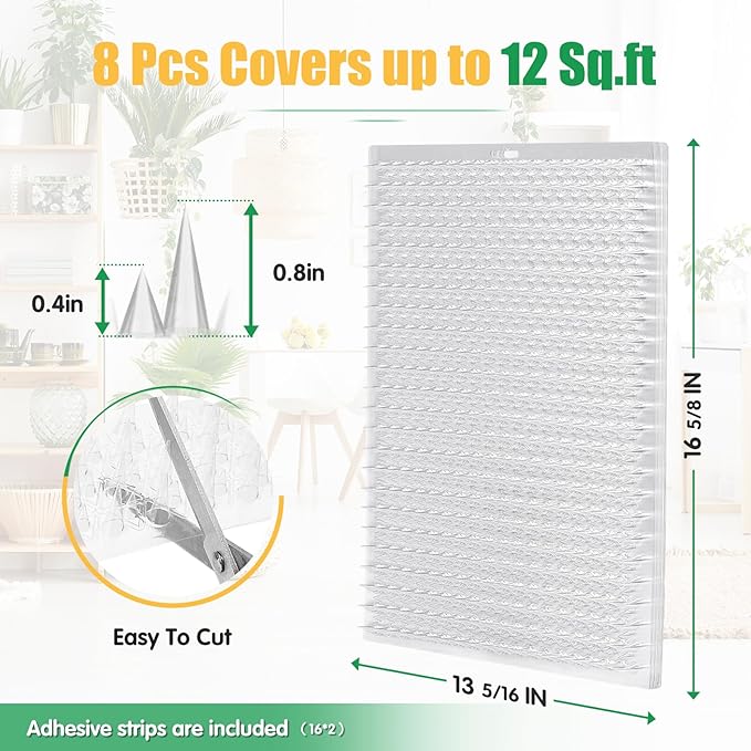 Zipcase 8 Pack Scat Mat for Cats - 13 x 16 in Updated Dual Length Cat Deterrent Mat with Narrower & Denser Spikes, More Effective for Indoor & Outdoor Cat Repellent Fence Covers 12 Sq.ft (1728 Sq.in)