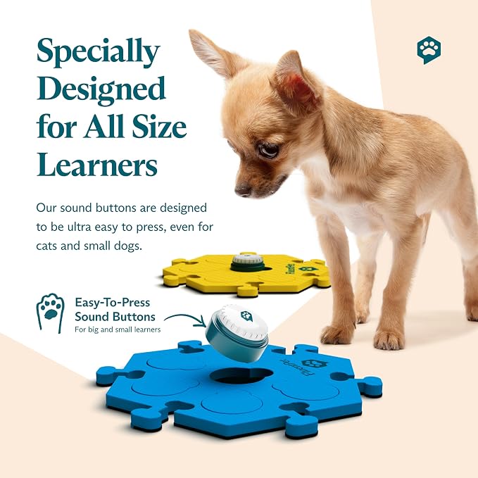 Tester Kit - Set of 2 Dog Talking Buttons & HexTiles - Customizable Cat & Dog Training Buttons for Communication - Batteries Included - Pet Buttons Gift Set