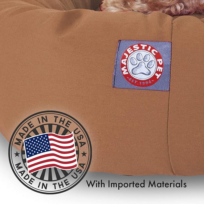 Majestic Pet Bagel Calming Dog Bed, 32 Inch Medium, Round, Washable, Khaki | Cozy Soft Fluffy Donut Pet Bed with Spine Support for Head Rest – Anti-Anxiety Comfort for Puppies & Dogs, 32x23x7 Inches