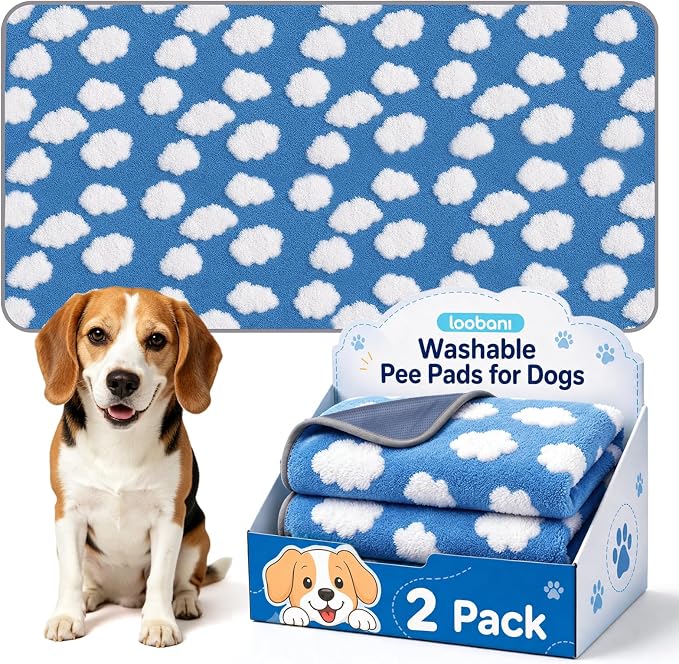 LOOBANI Reusable Pee Pads for Dogs Extra Large, 36"x72", 2 Pack, Blue | Non-Slip Washable Dog Mat, Super Absorbent Washable Puppy Pads, Leak-Proof Pee Rug For Hallway Runner, Floor, Bed
