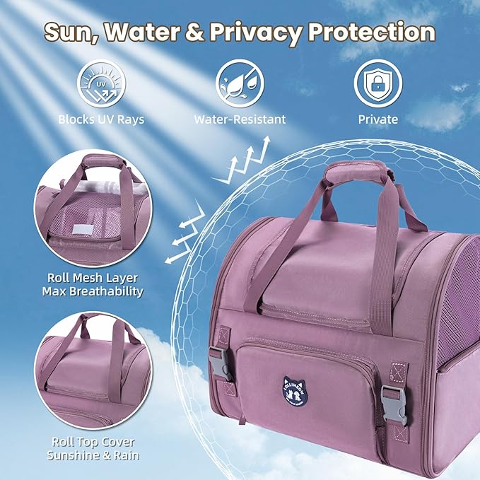 Expandable Cat Carrier Backpack for Large Cats - Airline Approved Pet Carrier Backpack for Small Dogs, Hiking & Travel, Waterproof with Breathable Mesh, 14lbs Capacity (Plum, Standard)