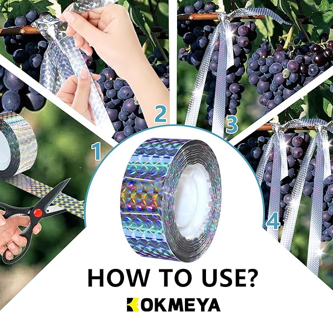 Bird Scare Tapes 262FT Reflective Flash Tape for Birds, Bird Scare Device Double Side Ribbon Scare Birds Away for House, Garden, Yard, Orchard, Patio, Outdoor (Pack of 2)