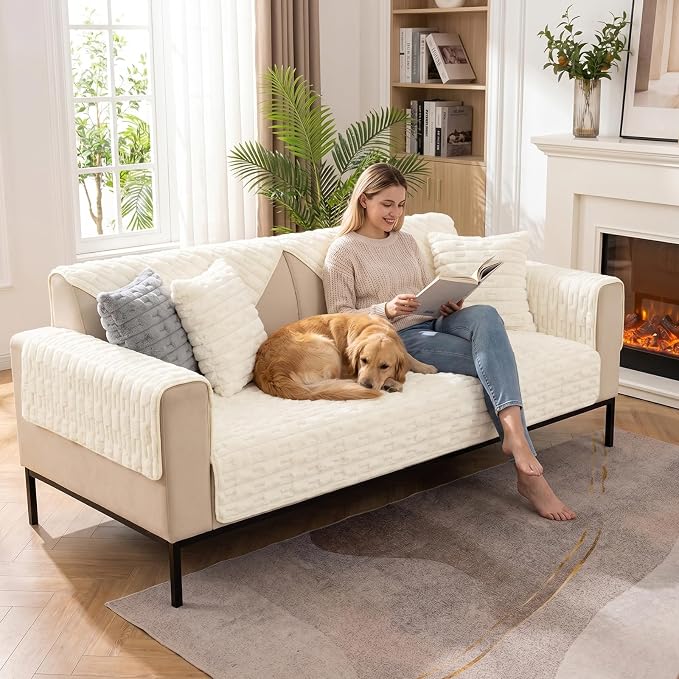 FUANGUI Waterproof Couch Cover for Dogs, Washable Pet Couch Covers for Sofa | Soft Cat Dog Bed Cover Non-Slip Couch Covers for 3 Cushion Couch Sofa Pet Friendly