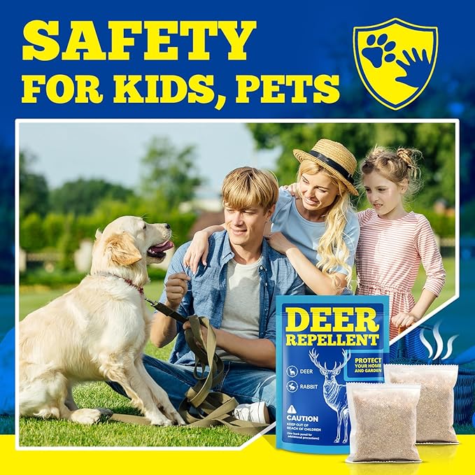 Deer Repellent 12 Pouches, Rabbit Repellent Outdoor for Plants, Natural Deer Deterrent Keep Deer and Rabbit Out of Garden Yard, Powerful Deer Repellent for Orchard Plants Trees Vegetables Flowers