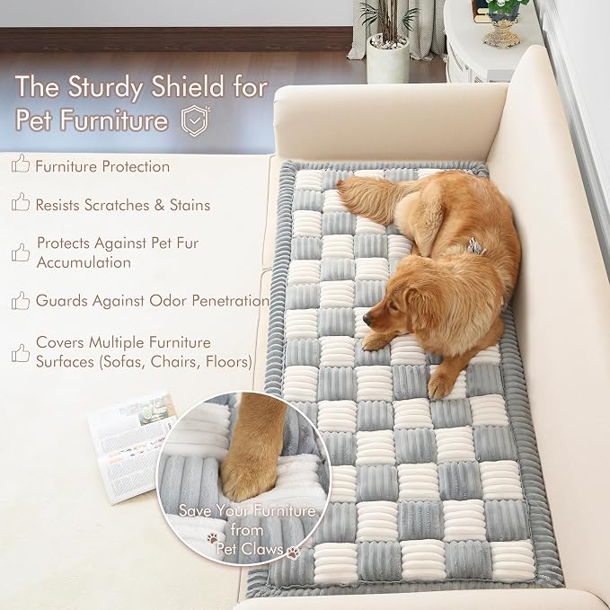 Couch Cover for Sofa, Sectional Couch Cover for Dogs, Sofa Cover Washable, Cushion Cover Blanket Pad Bed Mat for Pets, Fleece Furniture Protector, Grey, 27.6x70.9in