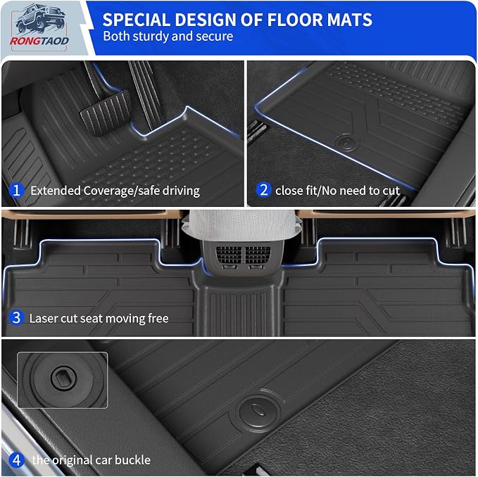 Rongtaod Floor Mats Compatible with 2020-2025 Kia Telluride 7&8 Seats (Not for 2027) Trunk Mat Cargo Mat Cargo Liner Back Seat Cover 2024 Telluride Accessories (Trunk Mat with Backrest Mat+Floor Mats)