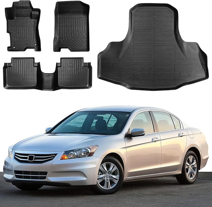 Floor Mats & Trunk Mat Fit for 2008-2012 Honda Accord（Only for Sedan,All Weather Protection TPE, Anti-Slip Floor Mats & Cargo Liner for 2008-2012 Honda Accord Accessories