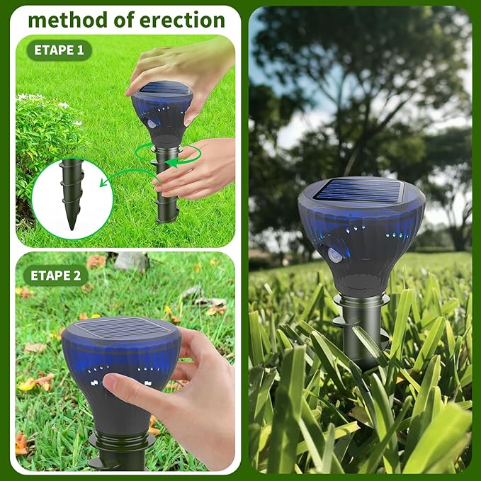 2026 Upgraded Solar Mole & Gopher Repellent 4 Pack, IP65 Waterproof Ultrasonic Vibration Stakes, Snake Skunk Vole Groundhog Deterrent to Protect Yard, Lawn & Garden