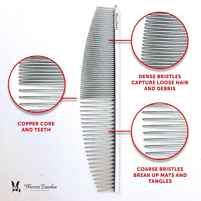 Warren London Copper Crescent Comb 6.5 Inch – Professional Dog Grooming Detail Comb with Curved Teeth – For Face, Legs, Tail, Ears, Paws, Mats, Tangles & Finishing – For Groomers & Pet Owners