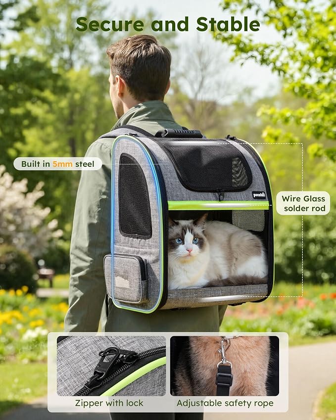 pecute XL Cat Backpack Expandable, Cat Carrier Backpack Acrylic Window | Durable Oxford Cloth, Lockable Zipper,Use for Pet Under 15 lbs to Travel