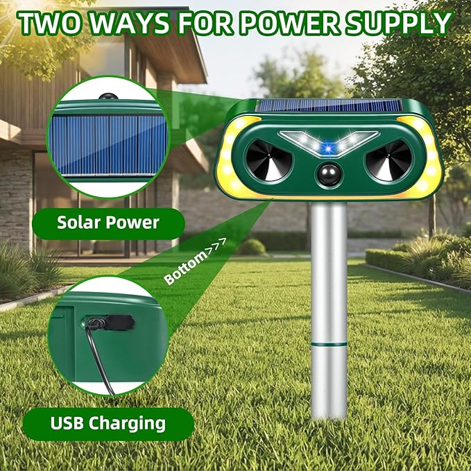 2026 Solar Ultrasonic Animal Repellent Outdoor Cat Deterrent Deer Repellent Devices,Upgraded Waterproof Dog Repeller with Motion Sensor,Flashing Lights,Scare Squirrels Rabbits Raccoons Skunks Garden