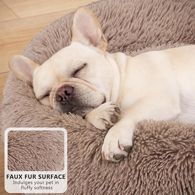 MIXJOY Orthopedic Dog Bed Comfortable Donut Cuddler Round Pet Beds Ultra Soft Washable Dog and Cat Cushion Bed (36'', Brown)