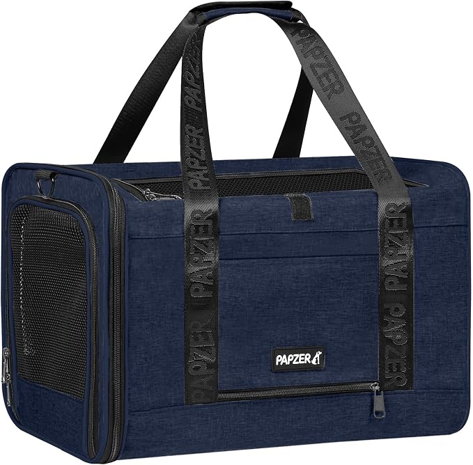 Cat Carrier for Travel, Soft-Sided, Top Loading, Privacy Curtain, to 20 lbs | Medium Pet Carry Bag Nervous Cat, Vet Visits Car Transport, Luggage Sleeve Suitcase Attachable Small Puppy Crate Kennel Navy