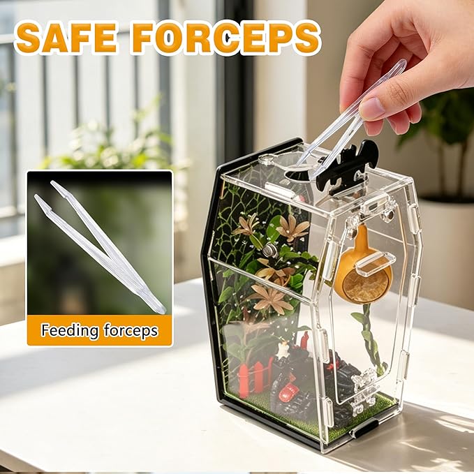 19-in-1 Jumping Spider Enclosure Accessories Kit, Terrarium Decor Set with Furniture, Plants, Hideouts, Moss, Climbing Rope & Net for Tarantula Habitat (No Glue/Enclosure)