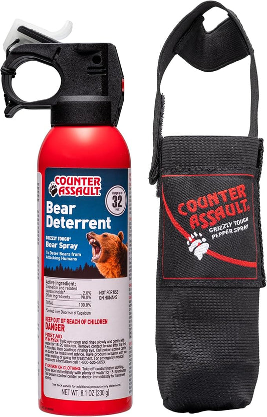 Counter Assault Bear Spray - Bears, Mountain Lions, Coyotes - Long-Range 32ft Distance - Pepper Spray Safety Gear for Hiking & Camping Protection - 2% Capsaicin - 8.1 oz