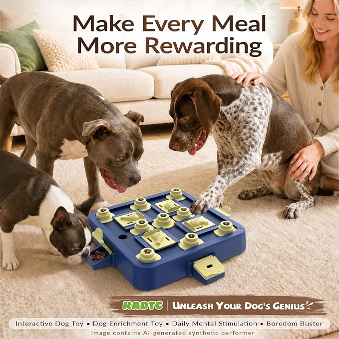 KADTC Dog Chess Puzzle Toy, 3-Levels, Mental Stimulation for Smart Dogs | Large size. Beginner-to-Advanced challenge beats boredom, burns energy, builds focus, slows eating, rewards sharper thinking.