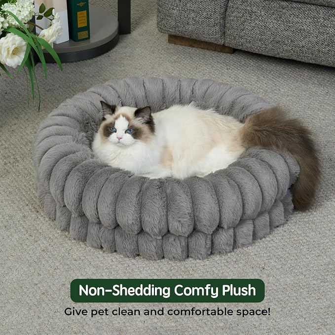 BALANCE Luxury Donut Dog Bed, 24 Inches Round Dog Beds for Small Dogs Washable, Orthopedic Calming Pet Bed for Puppy and Cats with Anti-Slip Bottom (Gray)