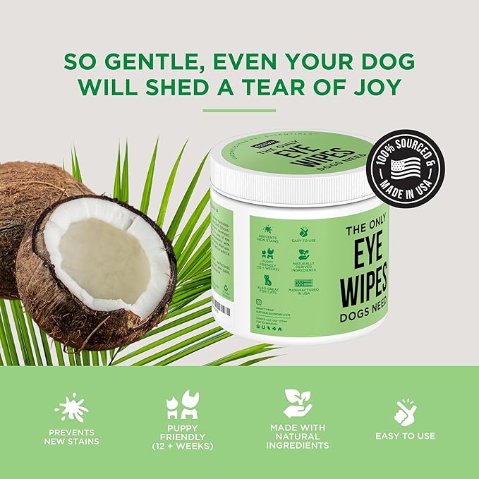 Natural Rapport Dog Eye Stain Wipes - The Only Eye Tear Stain Remover Dogs Need - Dog and Cat Tears Stain Removing Treatment (100 Wipes)