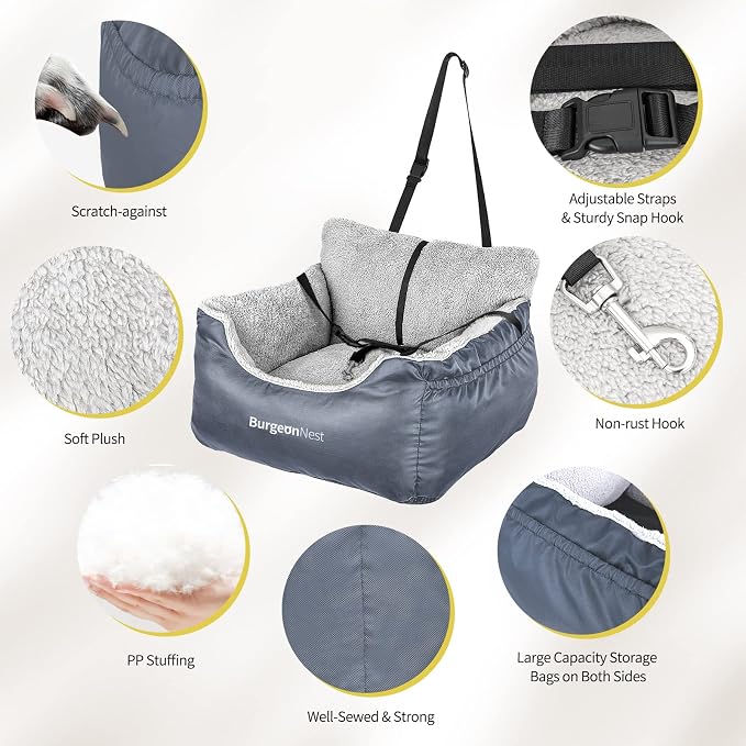 Dog Car Seat for Small Dogs & Cats Under 25 lbs, Grey