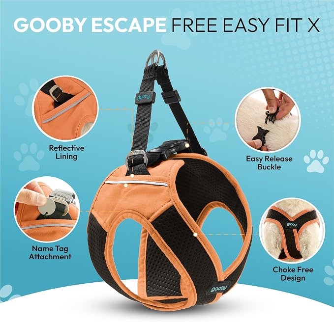 Gooby Escape Free Easy Fit X Step-in Dog Harness, Atlanta Peach, X-Large | Patented escape-free, tightens on back-out; Choke-free X-frame + V-neck; Quick-release buckle; Reflective trim