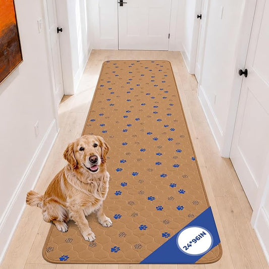 Fostanfly Washable Dog Pee Pads, 1 Pack 24''x96''(2x8ft) Runner Rug, Brown | Machine Washable & Reusable, Strong Absorbent, Leak-proof & Waterproof, Non-Slip, Runner Rug for Hallway, Entryway, Bedroom