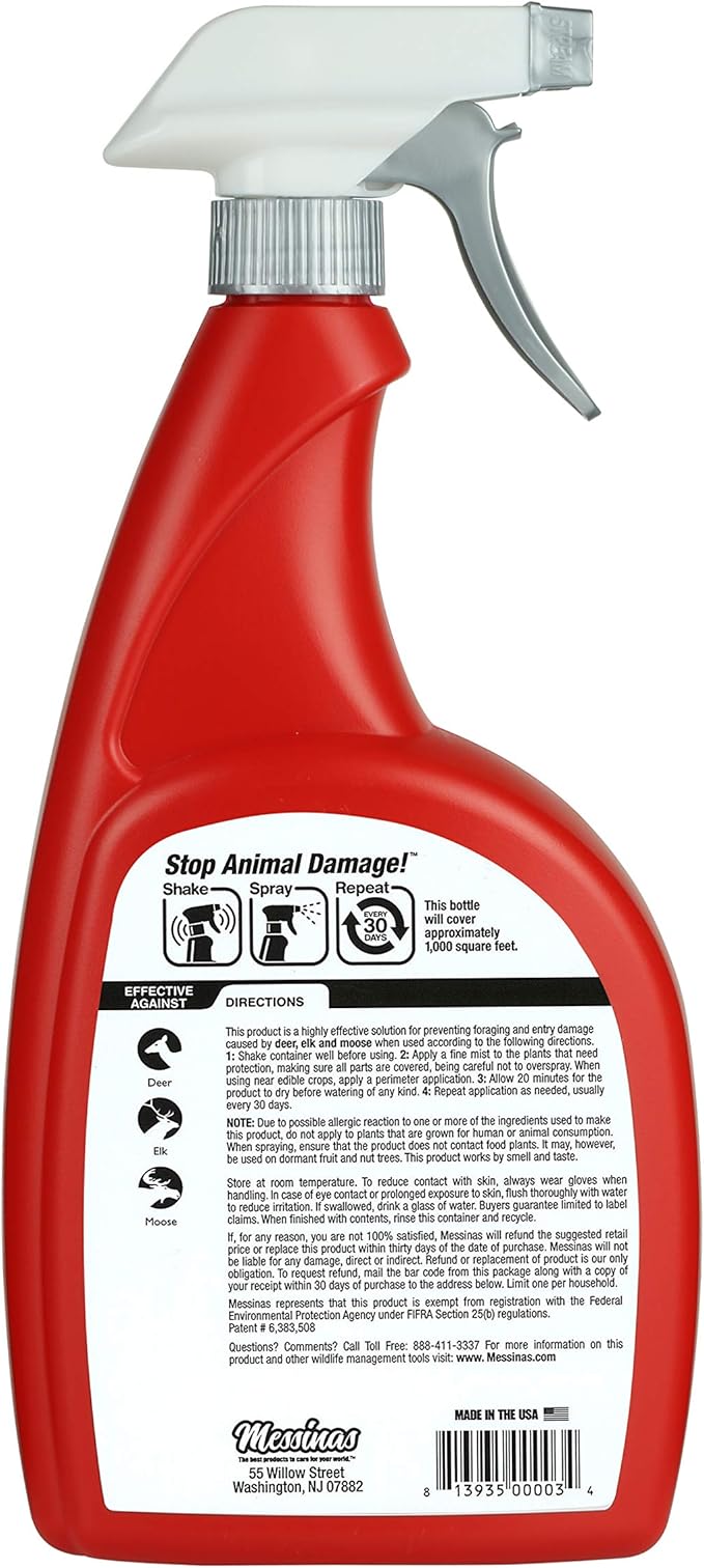 Deer Stopper, Liquid Animal Stopper Repellent, All Natural, Effective All Year Round, Safe for People and Pets, No Harsh Chemicals, Ready to Use, Deer & Moose Repellent - 32 oz. Trigger