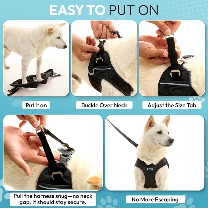 Gooby Escape Free Easy Fit X Step-in Dog Harness, Vegas Black, Small | Patented escape-free, tightens on back-out; Choke-free X-frame + V-neck; Quick-release buckle; Reflective trim