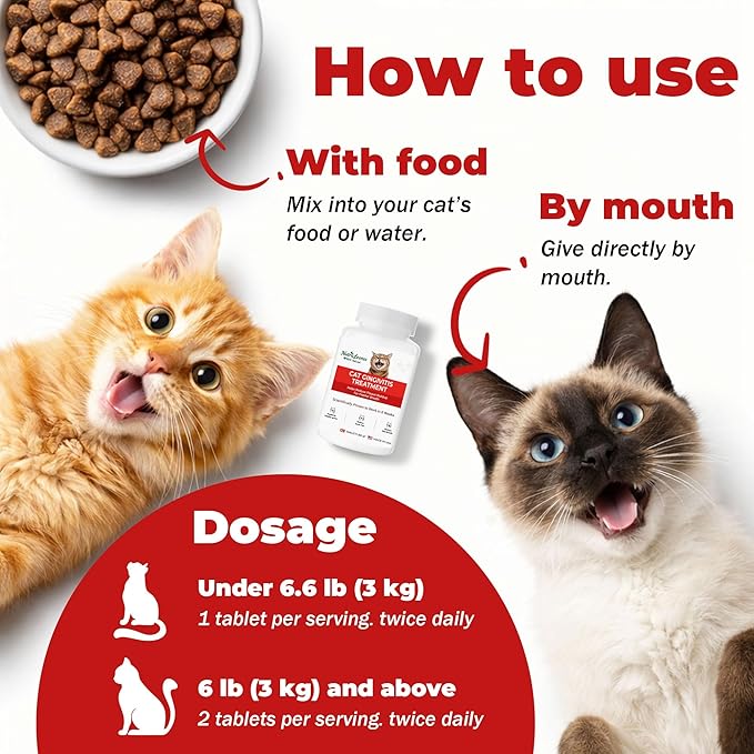 Cat Dental Care – Relieves Gingivitis – Inhibits Plaque & Tartar Buildup, Protects Gum Health and Relieves Bad Breath and Bleeding Gums, Natural Plant Extracts, 120 Easy-To-Swallow Tablets