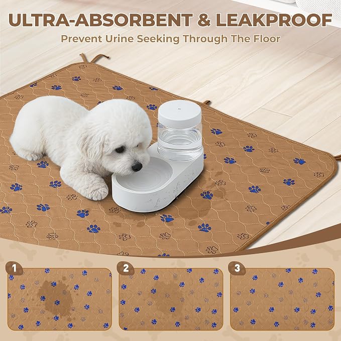Fostanfly Washable Pee Pads for Dogs, 2 Pack 48"x48" Add 8 Lanyards, Brown | Machine Washable & Reusable, Strong Absorbency, Leak-proof & Waterproof, Non-Slip, Playpen, Add 8 Lanyards, Potty Training