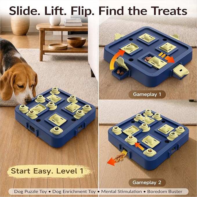 KADTC Dog Chess Puzzle Toy, 3-Levels, Mental Stimulation for Smart Dogs | Large size. Beginner-to-Advanced challenge beats boredom, burns energy, builds focus, slows eating, rewards sharper thinking.