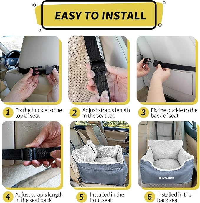 Dog Car Seat for Small Dogs & Cats Under 25 lbs, Grey