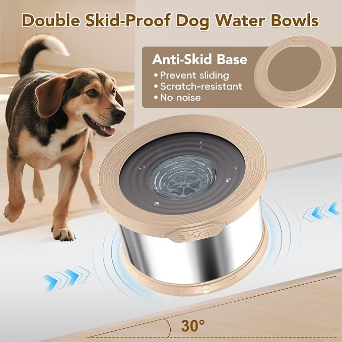 UPSKY 10L Dog Water Bowl No Spill Stainless Steel for Slow Drinking Beige | Large Capacity, Spill-proof, Non-slip Design, Durable, For Large Dogs, Messy Drinkers & Multi-pet Homes, Outdoor / Indoor