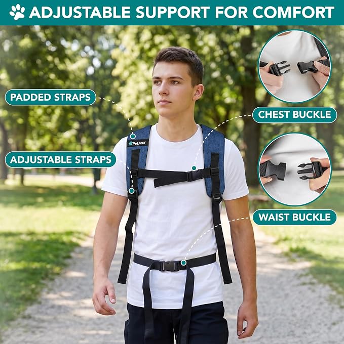 PetAmi Expandable Dog Backpack Carrier for Cats & Pets, Breathable Cat Carrier Backpack with Top Window & Multi-Entry, Ventilated Foldable Travel Carrier for Small Medium Pets up to 18 lbs, Navy