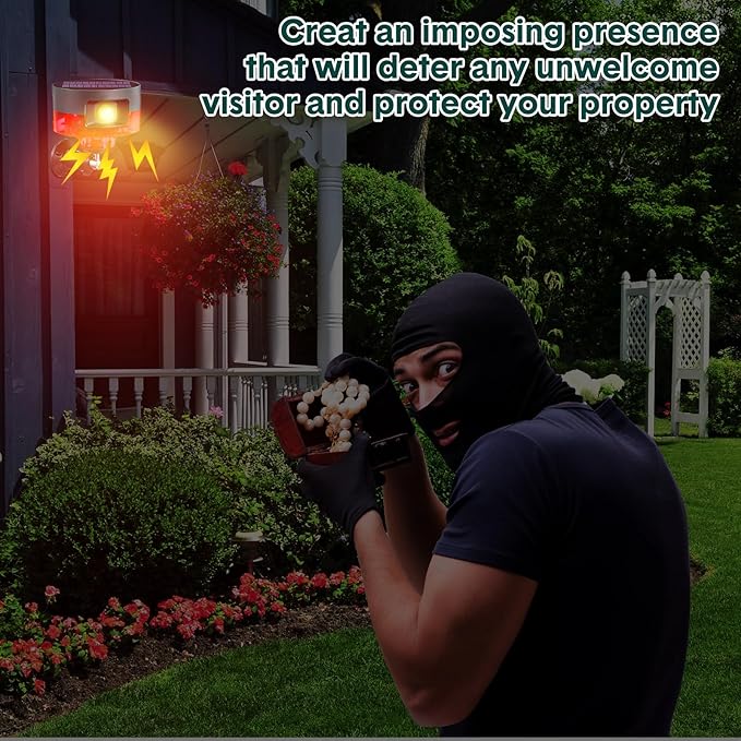 Qualirey 2 Pack Solar Outdoor Motion Sensor Alarm-Dog Barking&Gunshot Sound Support Recording Animal Deterrent for Home Security, 13 Kinds of Sounds (Red)