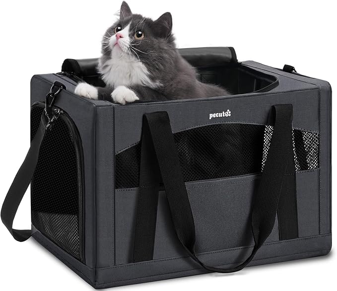 Pecute Cat Carrier Stable, Pet Carrier with Privacy Partition,Dark Gray | Safe For Car Travel, Stable Steel Frame, Soft-Sided Pet Carrier Bag For Dogs And Cats Up To 11lbs, Foldable Design.