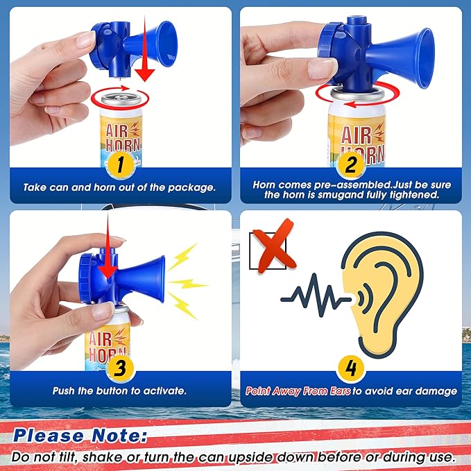 6 Pack 1.4oz Mini Air Horn, 122DB Very Loud Air Horns Can, Marine Boat Horns for Safety, Meet Coast Guard, Fog Blow Horn Boat Accessories, Ideal for Boating, Camping, Hiking