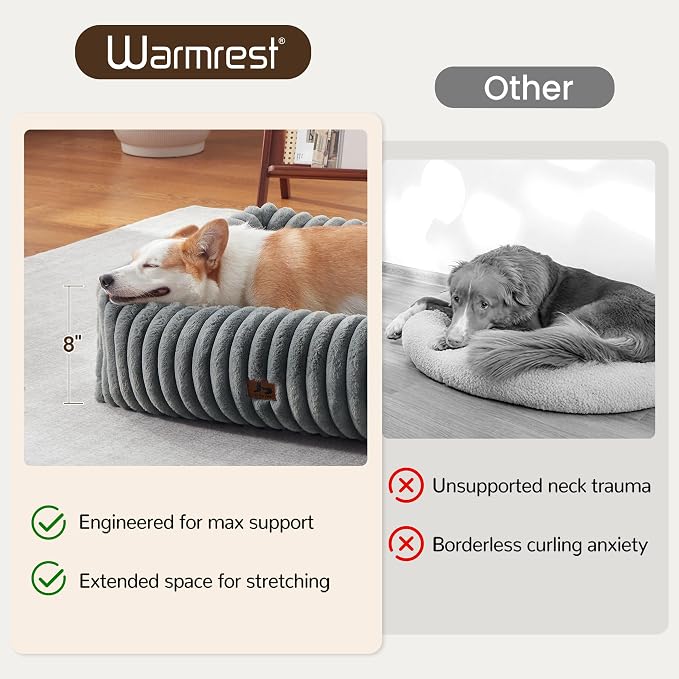 Washable Dog Bed Small Medium Size Dog, Rectangle Orthopedic Pet Bed for Car and Indoor,Fluffy Memory Foam Dog Beds with Anti-Slip Bottom,Grey(25x21x7inchs)