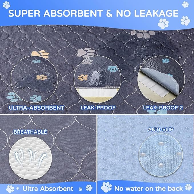 Aitmexcn Washable Pee Pads for Dogs, Extra Large 72"x72", 2 Pack Reusable Puppy Training Pads, Heavy Absorbency, Leak-Resistant Non-Slip Mats for Whelping Boxes, Large Playpens and Senior Dog Care