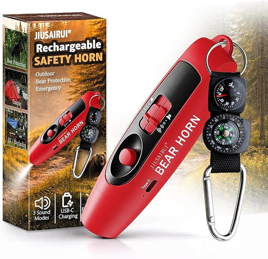 120dB Electronic Air Horn with Compass & Thermometer- Bear Horn to Scare Bears - Self Defense for Hiking